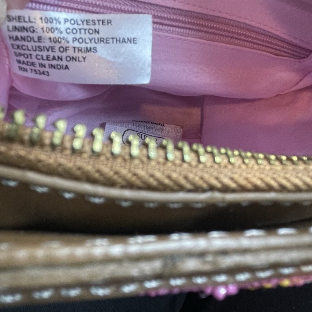 Pink Seed Bead Floral Mini Barrel Handbag Crossbody Strap Made In India New - Picture 10 of 10